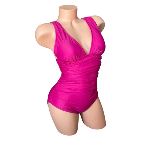 J Crew Ruched V-Neck One-Piece Swimsuit size 4 S Pink - Picture 3 of 5